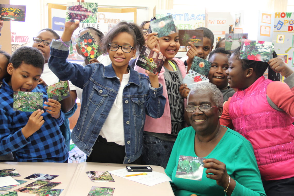 Mrs. Whittaker visits P.S 156 to inspire our stencil design with her beautiful flowers.